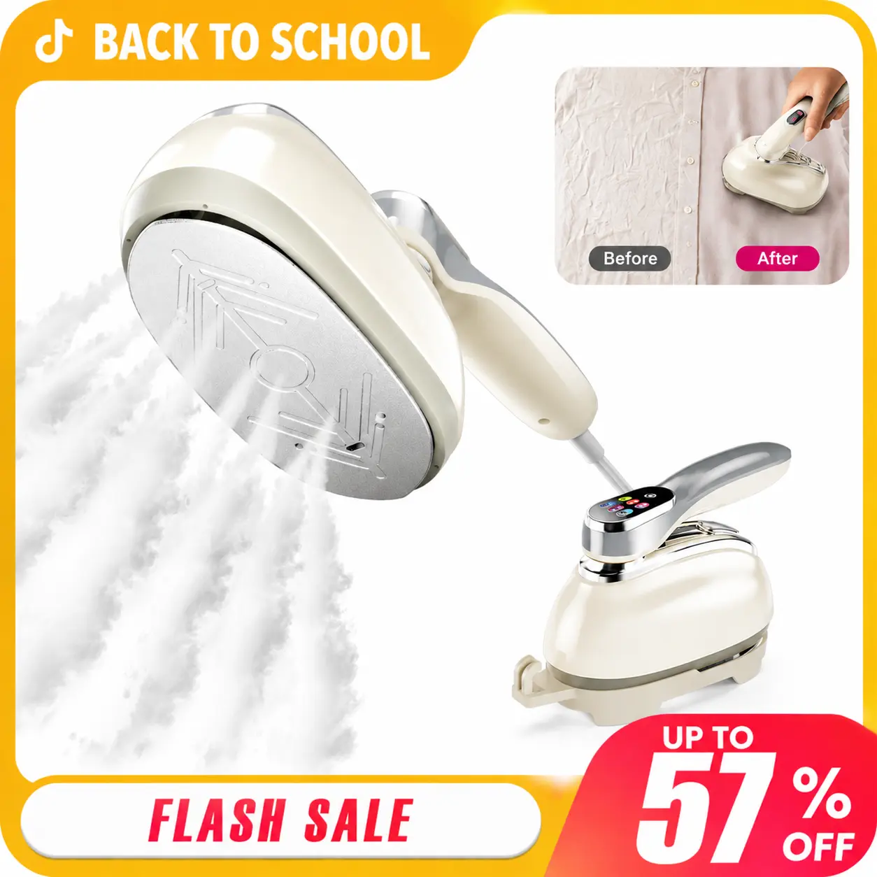 2-in-1 Steam Iron & Clothes Steamer - Handheld Portable Garment Wrinkle Remover, 15s Fast Heat Up, Large Soleplate, 160ml Water Tank - Lightweight for Home, Travel, Summervibes BackToSchool