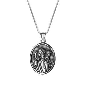 OIDEA Jesus Necklace for Men Women: Stainless Steel Jesus Shepherd Necklaces Vintage Oval Religious Medal Pendant Jewelry Gifts, Chain Length 23.62''