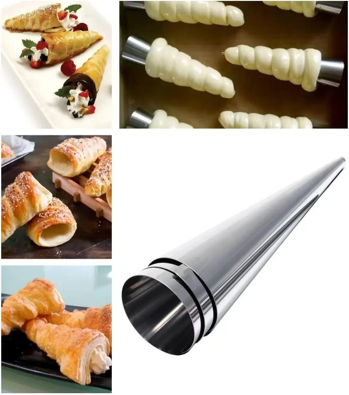 12pcs Stainless Steel Cream Horn Mini Cones - 1.3in Diameter,4.8in Length Conical Pastry Molds,Croissant Baking Tubes, Oven-Safe Durable Easy-To-Use Bakeware for Oven, Fry, Christmas Baked Desserts