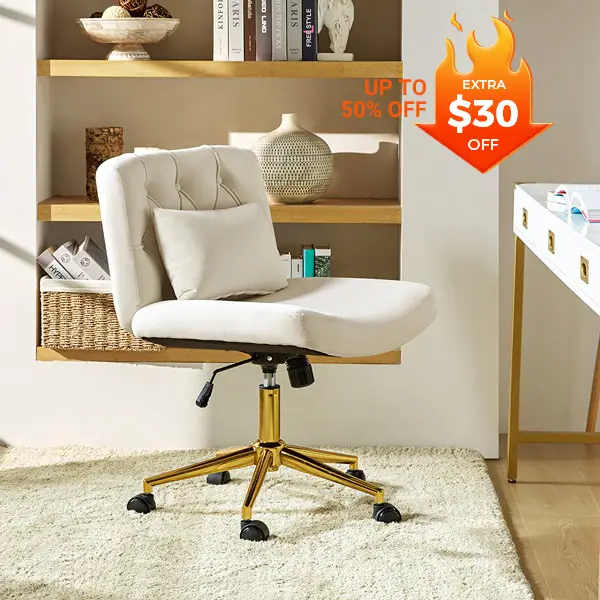 TINA'S HOME Real Criss Cross Chair with Tufted Back, 23“ Wide Seat, Plush Velvet Vanity Chair with Golden Leg, Height Adjustable, Swivel