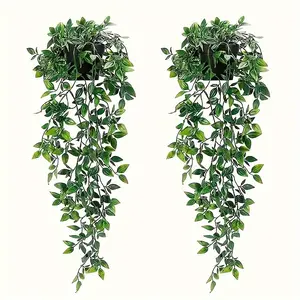 2pcs of Simulated Plants, Hanging Mandala Green Plants, Artificial Faux Greenery, Realistic Fake Plant, Suitable for Bathroom, Living Room, Wedding, Birthday, Yard, Office Decor, Indoor Outdoor Decor, No Pots Or Containers
