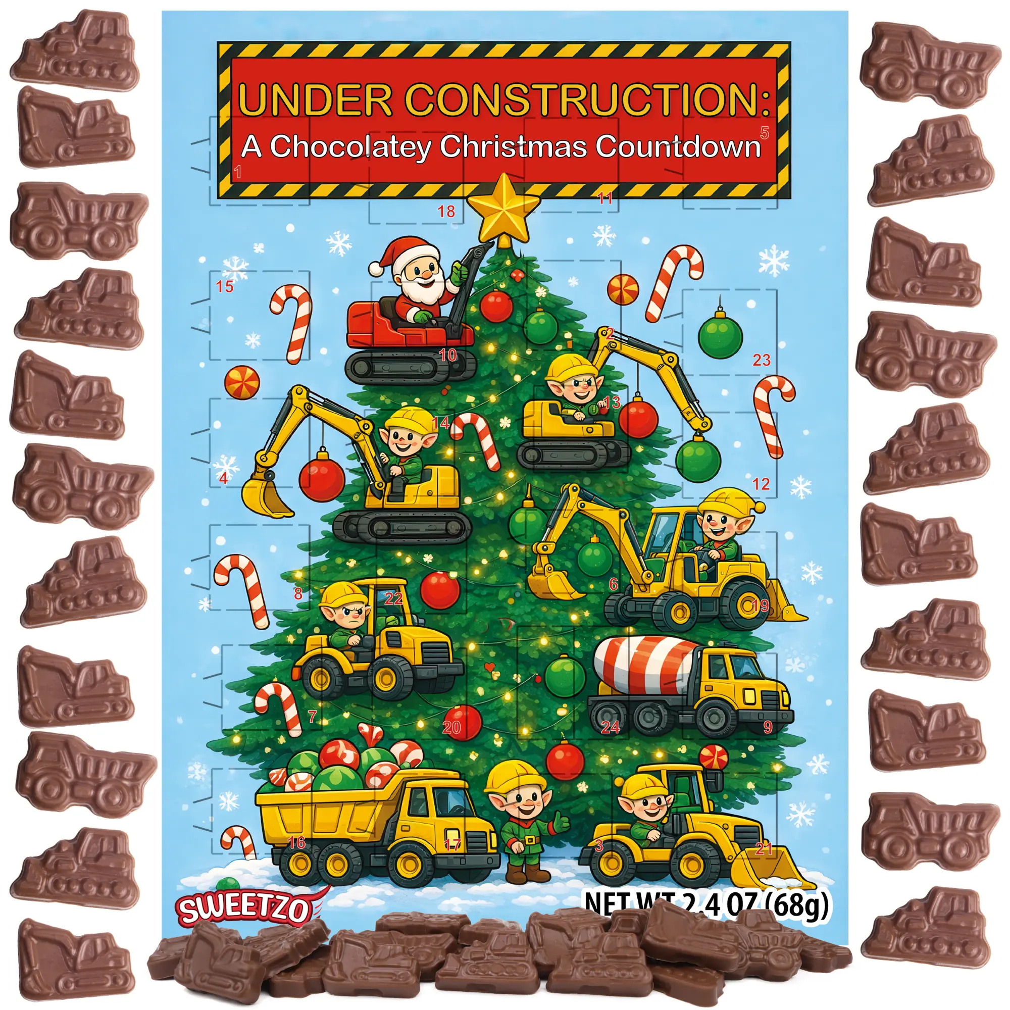 Construction Advent Calendar with Chocolatey Candies, 24 Day Christmas Countdown, 2.4 Ounces