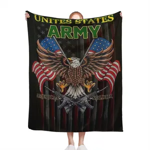 Army Blanket - Name/Text - US Military Design with Army Green Camo one side/White Back - Heavy Duty Throw - Extra Large Sizes up to 60x80 Inches - All-Season Soft Flannel - for Veterans, Soldiers, Hom