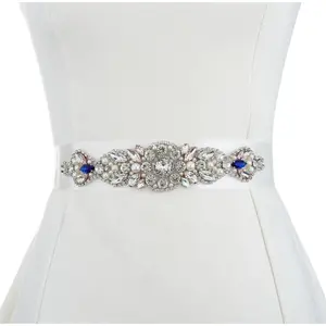 Wedding Dress Belt - Bridal Dress Belt - Blue Crystal Sash