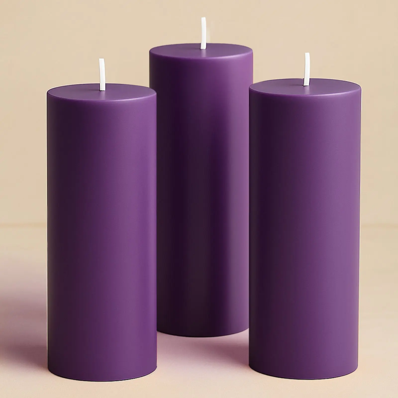 6-Pack Unscented Dripless Purple Paraffin Pillar Candles - 3"x9" Bulk Colored Wax with Smokeless Cotton Wicks, Clean 90-Hour Burn for Home Decor & Candle Light, Bulk Candles, Colored Wax Candles