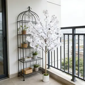 1 Pcs 130-180cm Artificial White Cherry Blossom Wishing Tree, Artificial Plants, Floral Tree Home Decor Standing Ornament, Includes Plastic Planter and Artificial Moss. Perfect for Home, Living Room, Wedding and Festival Decorations