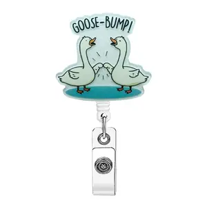 Cute Goose Design Badge Holder, 1 Count Creative Retractable Badge Clip, Retractable Badge Reel, Identification Badges & Supplies for Student Office Staff Doctor Nurse Teacher