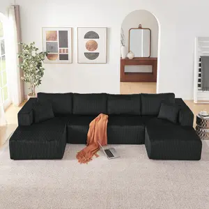 (2-Package)Elseady 132" Modular Cloud Sofa Set, Plush Corduroy U-Shaped Sectional with Pocket Springs, High-Resilient Memory Foam, No Assembly Required, 1200 lbs Heavy-Duty Double Chaise for Living Room Movie Nights