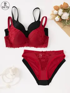 2-piece set Lace panelled lingerie underwear bra set for women Lightweight, comfortable and breathable to wear Adjustable straps