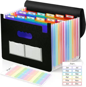 Accordion File Organizer 12 Pockets File Folders Letter Size Expanding File Folder with Colored Tabs and Expandable Cover Portable Bill Receipt Organizer Black