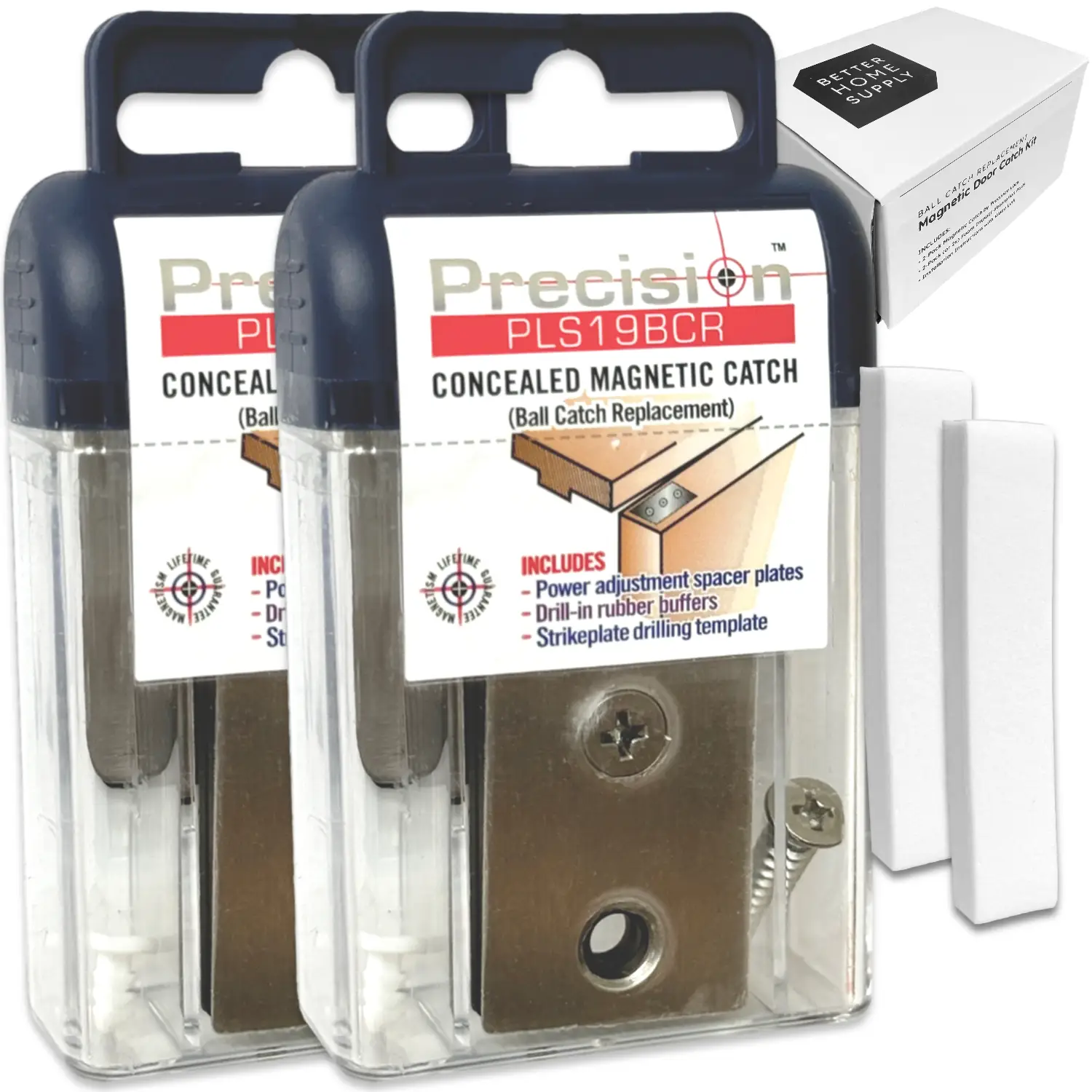 Better Home Supply - Magnetic Door Catch, Ball Catch Replacement Hardware for Closet or Double Doors, Precision Lock 2-Pack with Foam Pads