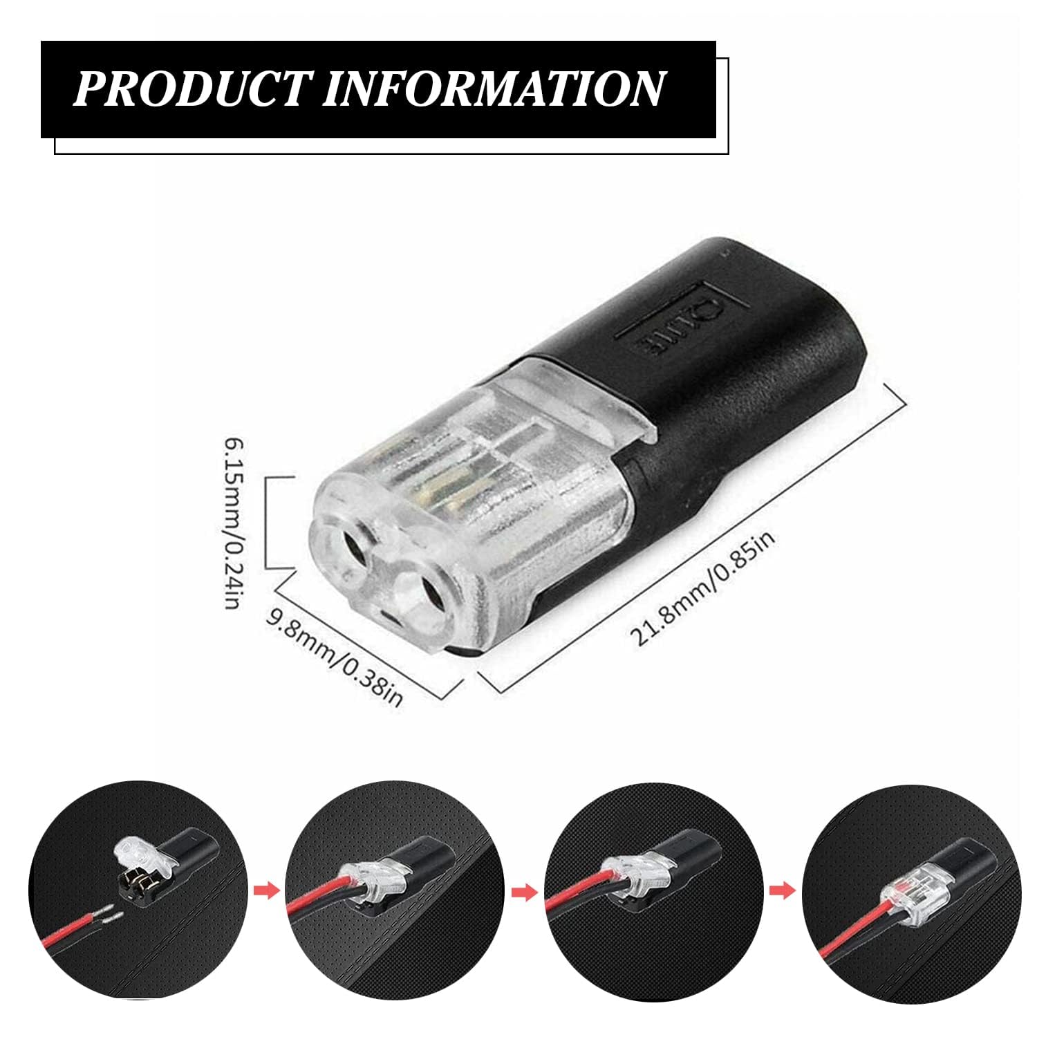 60Pcs Double Wire Plug in Connector Led Light Strip Connectors 2 Pin,Low Voltage Wire Connector with Locking Buckle, No Wire Stripping Cutting