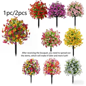 Artificial Flowers for Outdoor Indoor Garden Home Decoration, Plastic Vibrant Faux Flowers, Faux Flower Daisy with Eucalyptus Leaves Fake Plants Greenery Boxwood Porch Patio