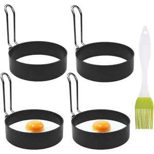 4 Pack Stainless Steel Eggs Maker Non Stick Round Egg Cooker for Cooking Cooking Rings Shaper for Frying Pancake Sandwiches Metal Handle Household Kitchen Breakfast Tool Egg Shaper