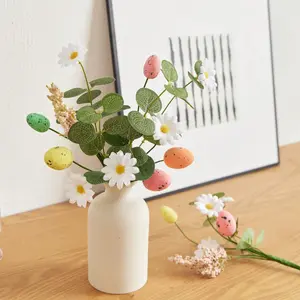 Easter Egg & Daisy Artificial Flower Set, 3 Counts/set Plastic & Cloth Easter Decoration, DIY Decorative Vase for Home Office Bedroom Restaurant Desktop, Flower Design, Table Decor, Decoration Items