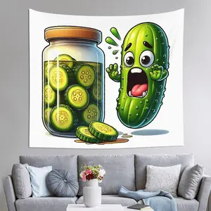 1pc Don't Fade Wall Hanging Tapestry Funny Shocked Pickle Cartoon Quirky and Humorous Food Art Print Design Perfect for a Gift, Living Room Background Decoration, Concert Decor, Party Decorations Supplies, Teen Room Decor 51x60 Inch