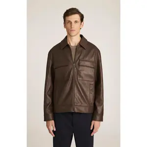 FAUX LEATHER HARRINGTON JACKET IN DEMITASSE