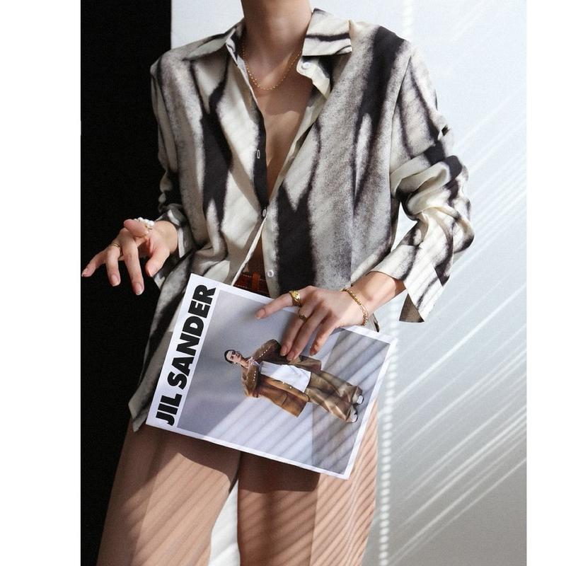 Commense Tie Dye Oversized Button Down Shirt black size M Adult Blouses Casual Long Sleeve