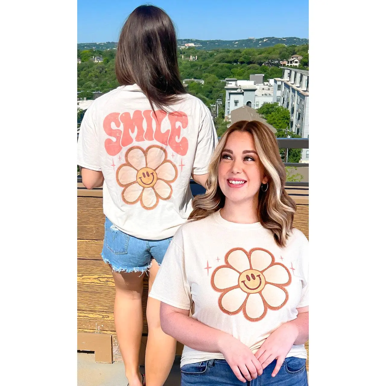 Tees2urdoor Women's Cotton Round Neck Graphic Short Sleeve Daisy T-Shirt - Retro Cute Flower Casual Streetwear Top, Lightweight Fabric, Fits Cardigans, Ideal for Everyday Wear