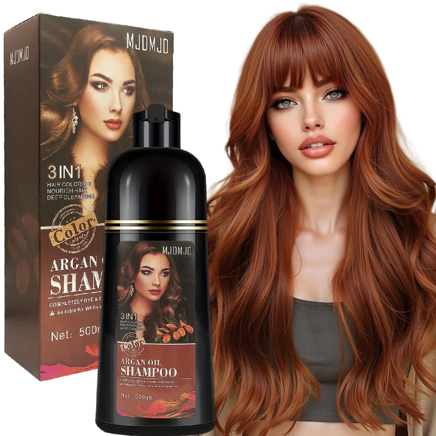 Instant Cherry Chestnut Brown Argan Oil Hair Color Shampoo in Minutes - 3 in 1 Brown Hair Dye With, Long Lasting,Easy to Use,Haircare Soft Copper Blond Gentle Formula Deep Cleansing