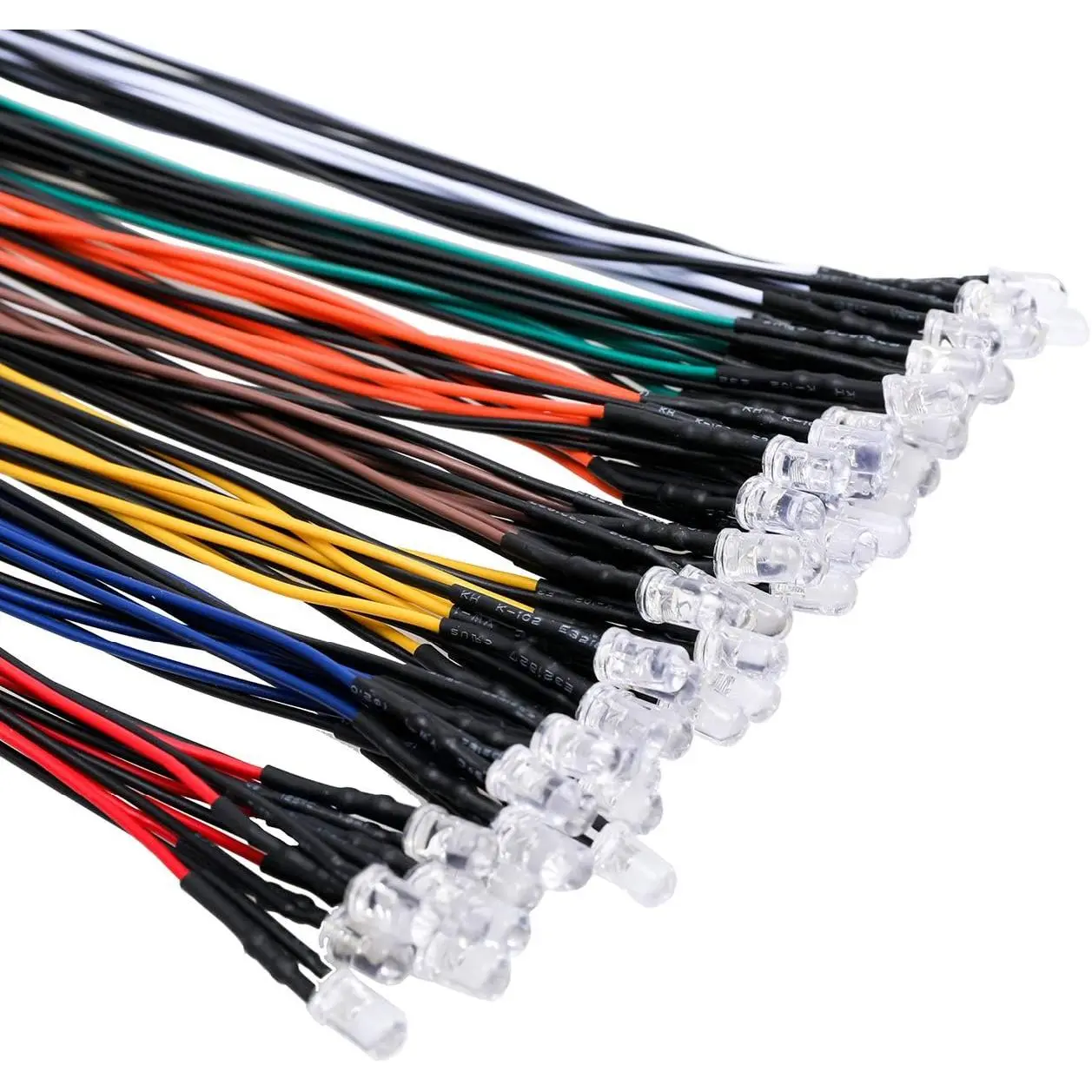 56pcs (7 Colors x 8pcs) 12 Volt LED Lights Emitting Diodes Pre Wired DC 12v 5mm LED Assorted Kit Clear Lens- White Warm-White Red Yellow Green Blue Orange