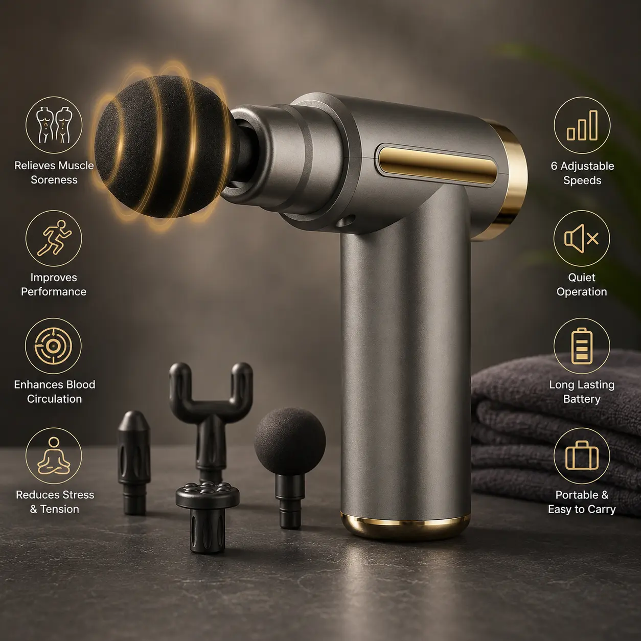 Mini Massage Gun with Case, Deep Tissue Muscle Massager with 6 Speeds & 4 Heads, Super Quiet Handheld Percussion Massager for Pain Relief, Athletes, Office Workers & Parents, Portable Gift