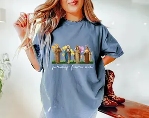 Comfort Colors Catholic Saints Shirt, Pray For Us Shirt, Catholic Saints Gift, Floral Women Religious Shirts, Catholic Shirts All Saints Day