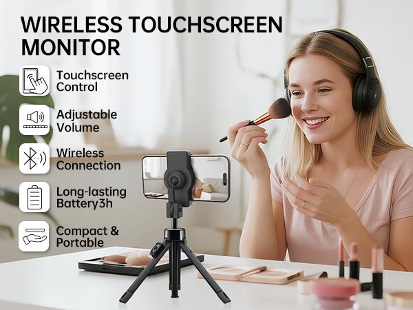 Young Master 4 Inch Magnetic Touch Selfie Monitor | 4K 60fps Wireless Rear Camera Viewfinder with Speaker, Low Latency Vlog Live Streaming Screen for iPhone 7-17 Smartphone Vlogging Kit
