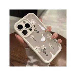 For IPhone 11 12 13 14 15 16 Plus Pro ProMax XSMAX XS/ X Silicone Case, High-End Fashion, Floral Duck Pattern Design,Suitable For IPhone 17 Air