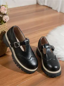 2026 Women's British Brogue Mary Jane Flats | Thick Platform Square Heel Round Toe Buckle Closure Shoes