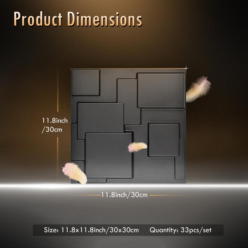 Nitte 33PCS PVC 3D Wall Panels, Geometric Block Design, 11.8"x11.8" (30x30cm), Black and White – Perfect for Modern Accent Walls in Living Rooms, Bedrooms, Offices, and More