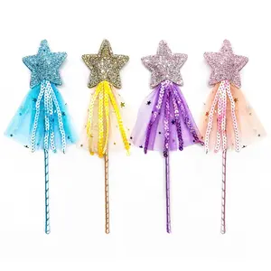 Glitter Princess Wand Kit Fairy Star Magic Dress-up Wand for Girl's Costume Role Play Show Birthday Party Favor