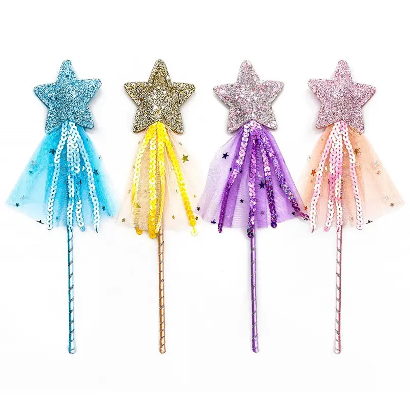 Glitter Princess Wand Kit Fairy Star Magic Dress-up Wand for Girl's Costume Role Play Show Birthday Party Favor