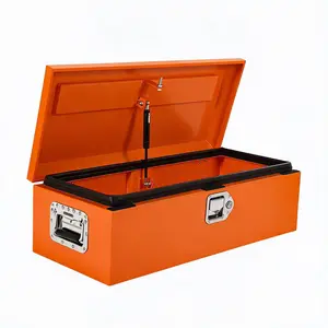 Heavy Duty Steel Metal Tool Box for Truck Bed – Locking Plate Crossbed Storage Chest with Gas‑Strut Assisted Lid, Truck Bed Tool Box for Pickup, Trailer, RV