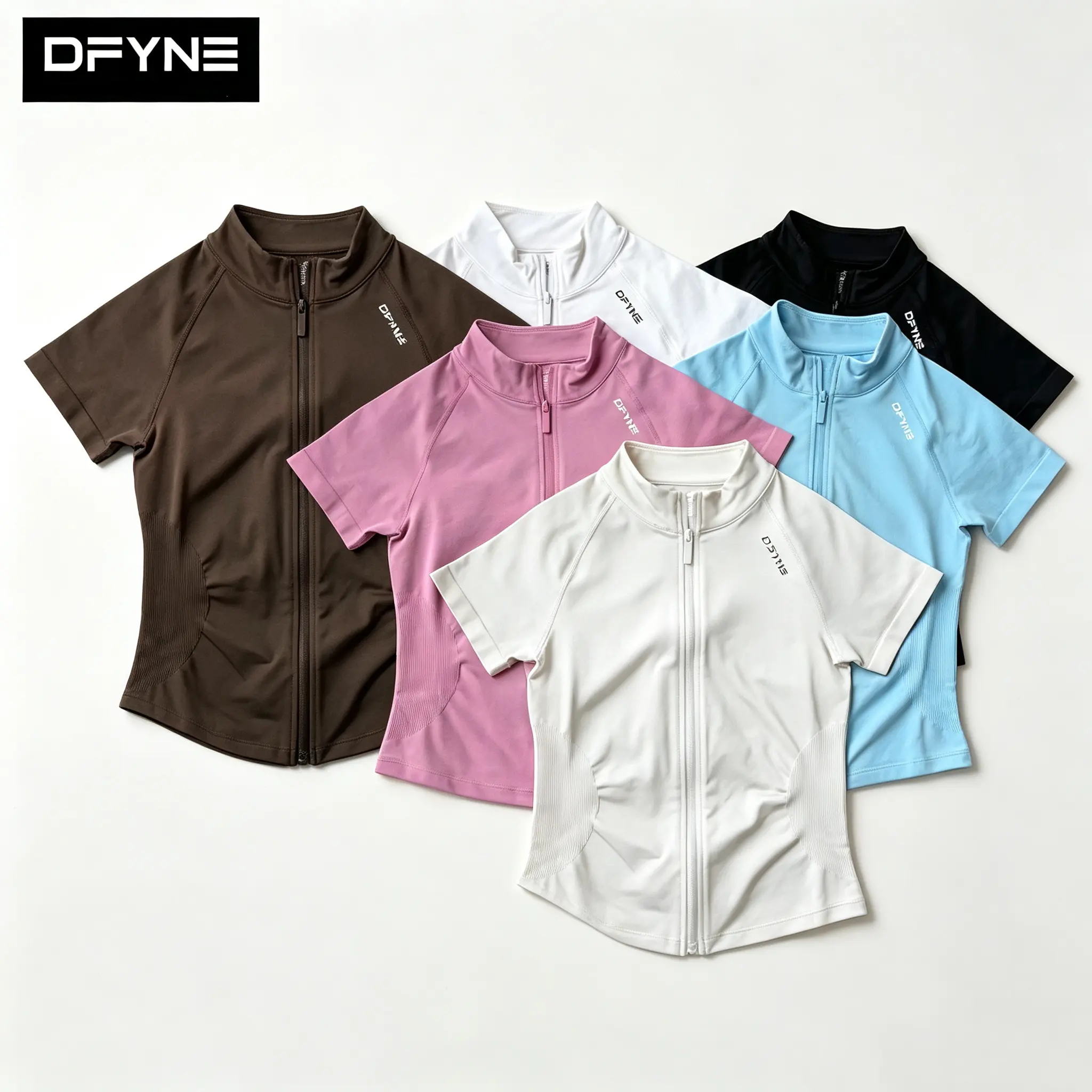 DFYNE Women Full Zip Quick Dry Short Sleeve Workout Top, Seamless Tummy Sculpt Athletic Jacket, Breathable Lightweight Slim Crop Fitness Tee for Running Yoga Gym Outdoor Casual Training