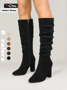 Women's Over-The-Knee Slouchy Boots with Side Zipper, Vintage Style, Comfortable Rubber Sole, Fall & Winter Fashion, Versatile Ladies Shoes, Pointed