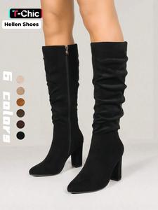 women's knee-high boots with side zipper, vintage style high heels for fall & winter, comfortable fashion footwear for various occasions