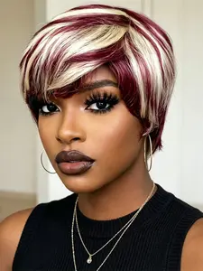 613/red 99j color layered pixie cut short straight human hair wig machine made pixie wig daily party use human hair wig for women stylish gift wig