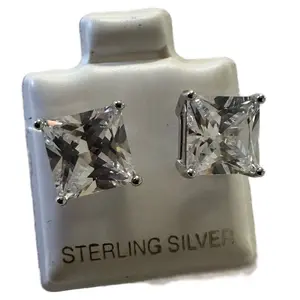 Square cut cubic zirconia silver earrings 8.8mm - Producto #4