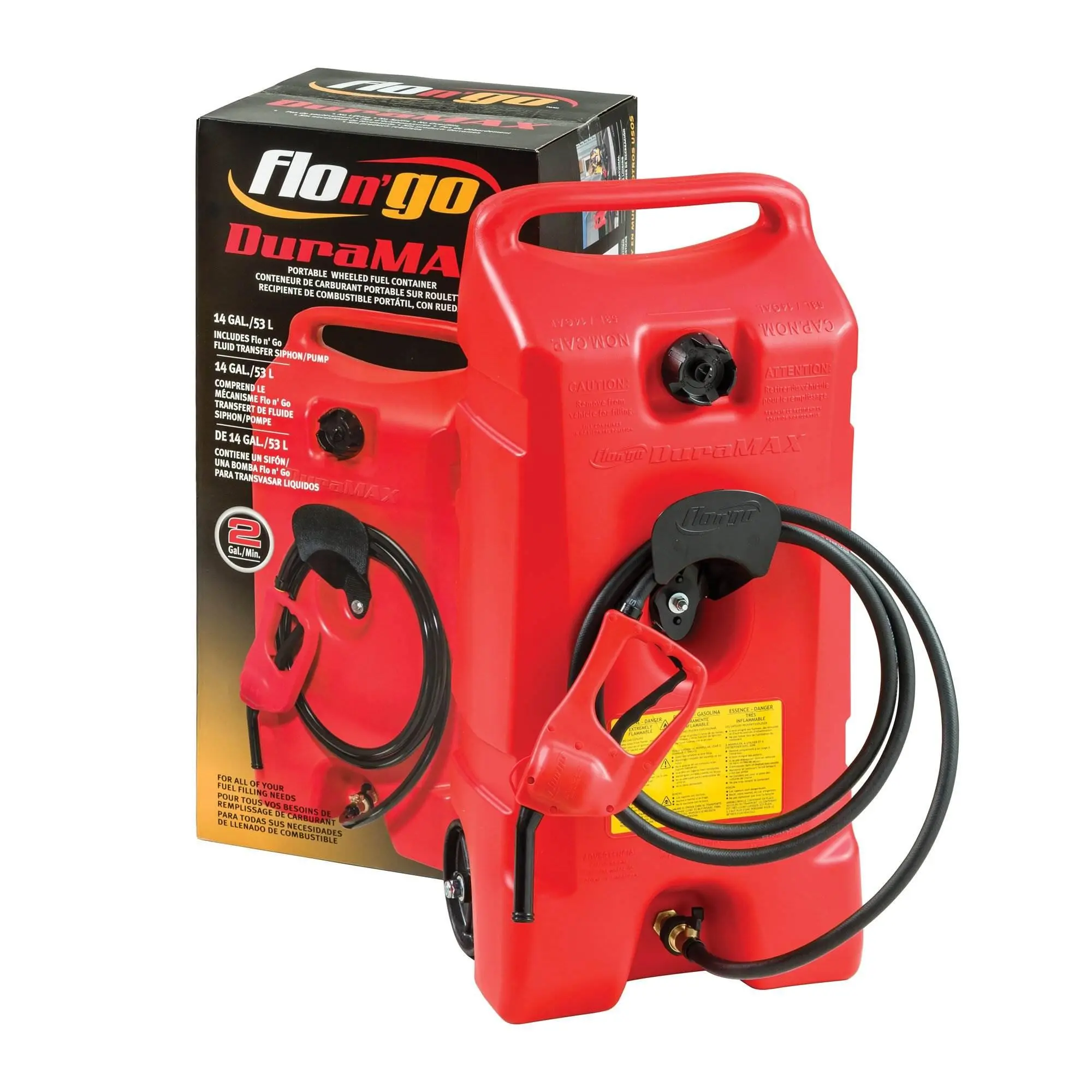 Scepter Flo N' Go Duramax 14 Gal Gas Fuel Tank Container & Pump, Red