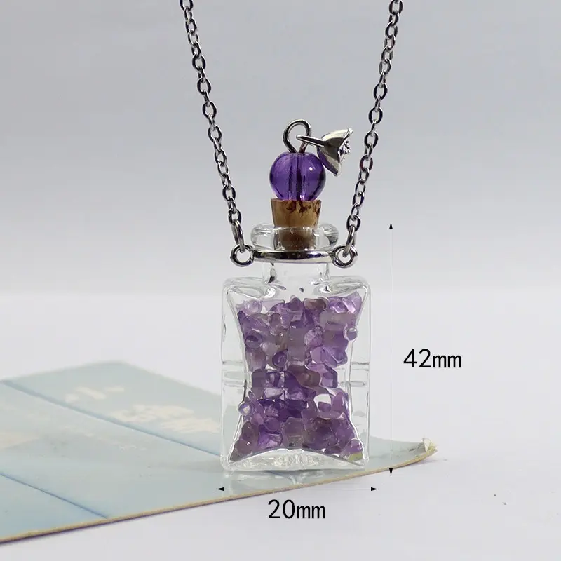 Amethyst Square Bottle Glass Necklace