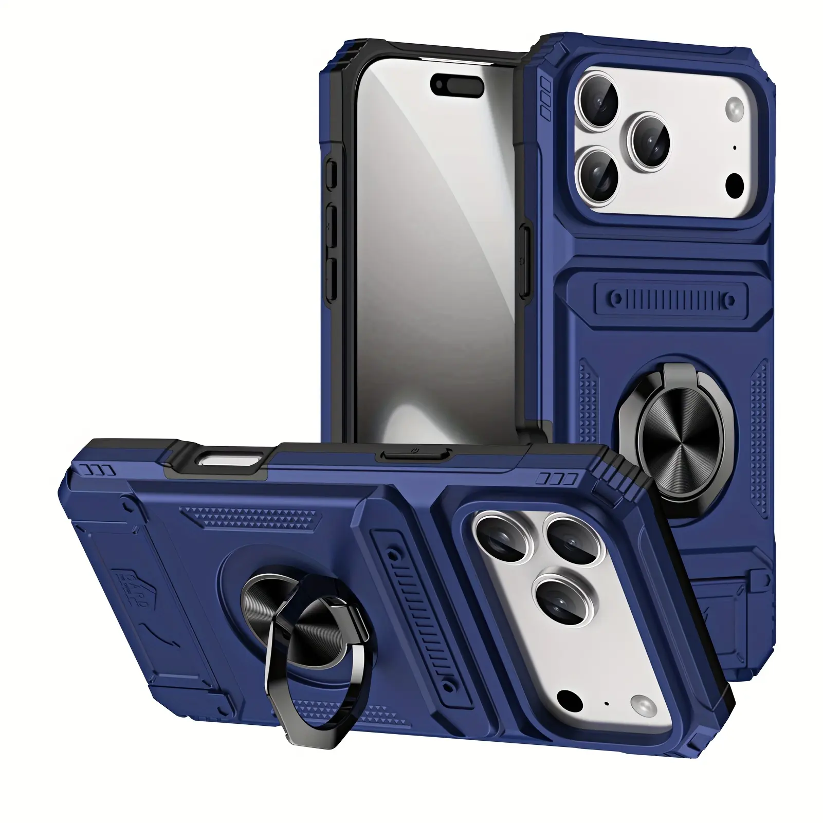[Rongjia Series]Compatible with for iphone 17 Air/Pro/Max 16/16 E15/14/13/12/11 Heavy-Duty Shockproof 360 °   Rotating Metal Stand Dual Card Slot Phone Magnetic Layer Wallet Case