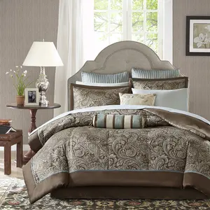 Madison Park Aubrey Cozy Comforter Set, Faux Silk Jacquard Paisley Design - All Season Down Alternative Bedding With Cotton Bed Sheets, Bed Skirt & Toss Pillows, 12 Piece