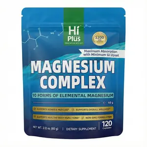 HiPlus Magnesium Complex 10 Essential 1200mg 120 Capsules for Bone Muscle Health Non-GMO