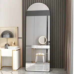 The 4st generation of floor mounted full length mirrors. Aluminum alloy metal frame arched wall mirror, bathroom makeup mirror, bedroom porch, clothing store, wall mounted. Black 65 "* 23"
