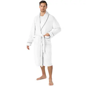 PAVILIA Mens Soft Robe, Plush Warm Bathrobe for Men, Long Spa Robe with Shawl Collar, Pockets, Trim Piping