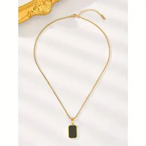 Black Synthetic Zircon Pendant Necklace Simple Mysterious Style Stainless Steel Wear Resistant Anti Oxidation Not Fade Elegant Versatile Daily Wear