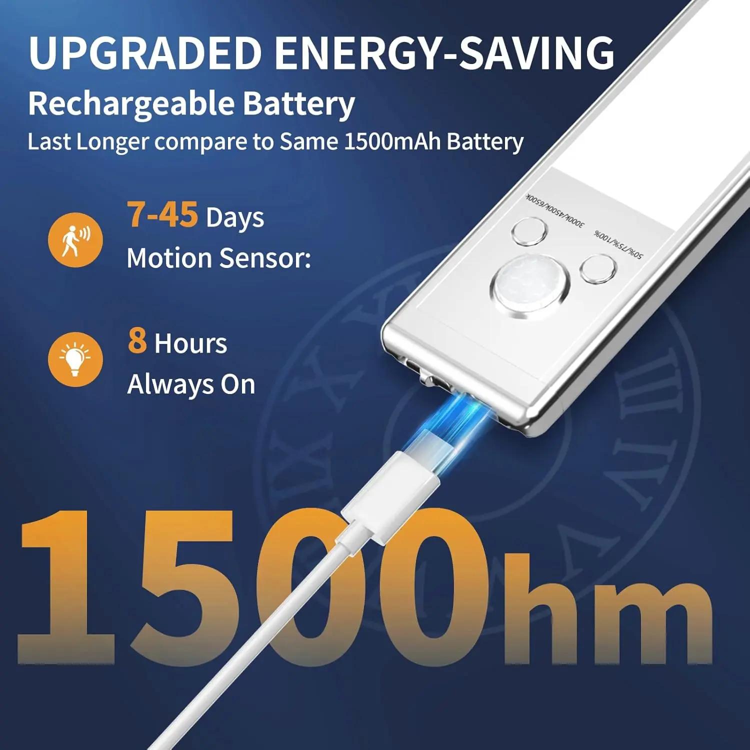 Motion sensor under cabinet lights 3/6/9 pack -rechargeable, magnetic, adjustable brightness for kitchen counter & bedroom