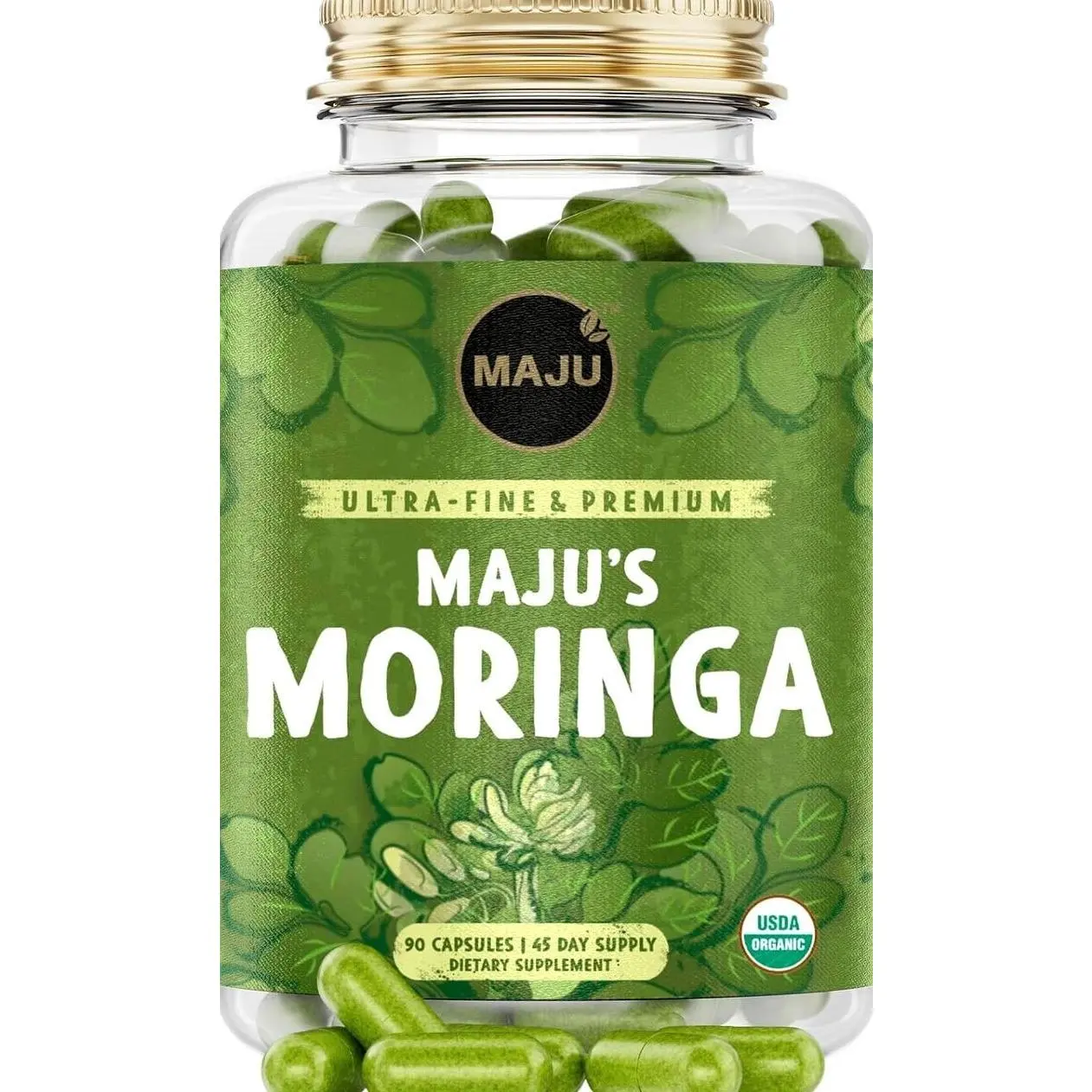 Maju Superfoods Organic Moringa Capsules, Oleifera Leaf, Extra-Fine Quality Moringa Leaves, Dried Drumstick Tree Leaves, Organic Moringa Powder Extract Supplement Capsules from Plant (90 ct)