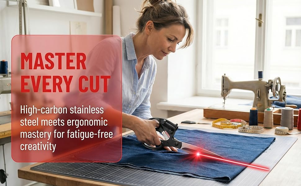 PROFESSIONAL LASER GUIDED SEWING SCISSORS FOR HOME CRAFT WRAPPING GIFT FABRIC SEWING CUT STRAIGHT FAST FOR FABRIC PAPER CRAFTS | UPGRADED ERGONOMIC HANDLE